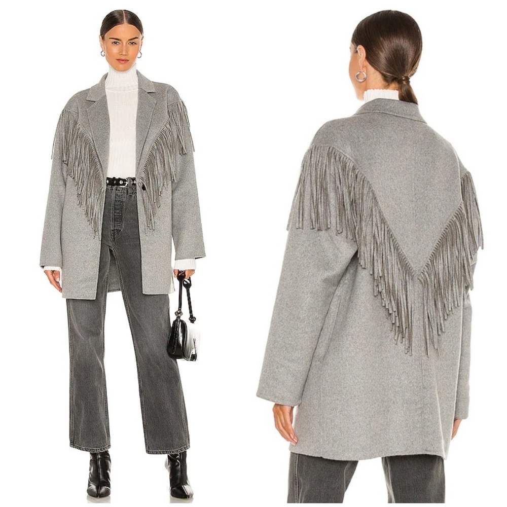 L'ACADEMIE DRAMATIC FRINGE COAT FOR LOVE LEMONS ANINE BING CULT GAIA JACQUEMUS